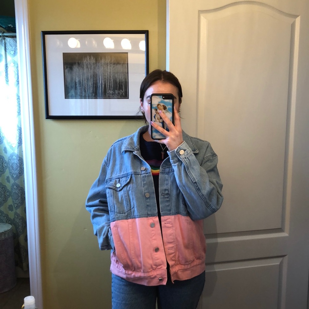 misguided pink denim jacket